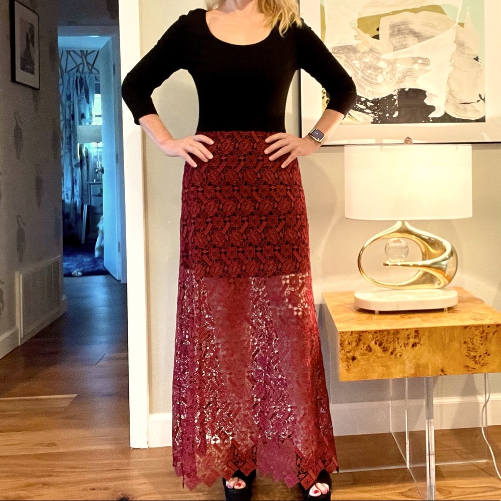 Alice & Olivia lovely burgundy lace dress with black top